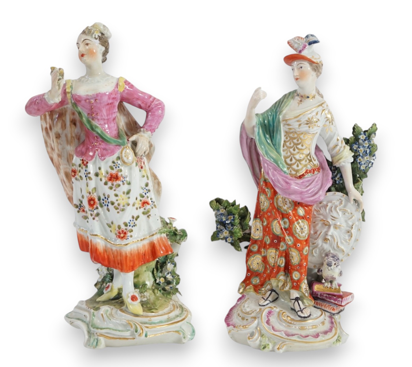 Two large Derby figures; Minerva and Lady with posy of flowers, c.1765-75